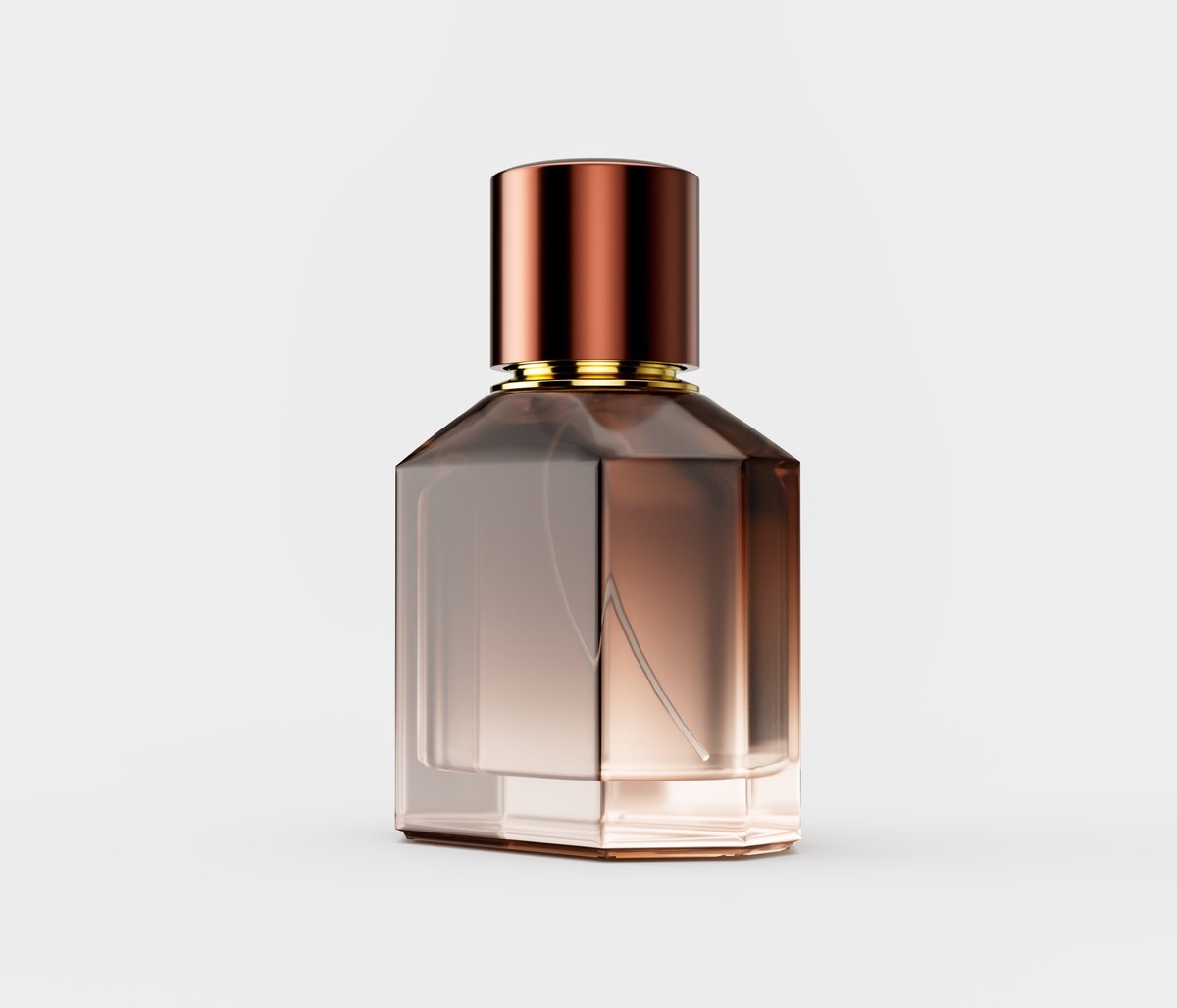 Amber-toned crystal perfume bottle with polished copper cap